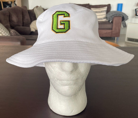 GRACE COLLECTION White Bucket Hat Size S M Embroidered "G"  UPF 50+ Sunhat