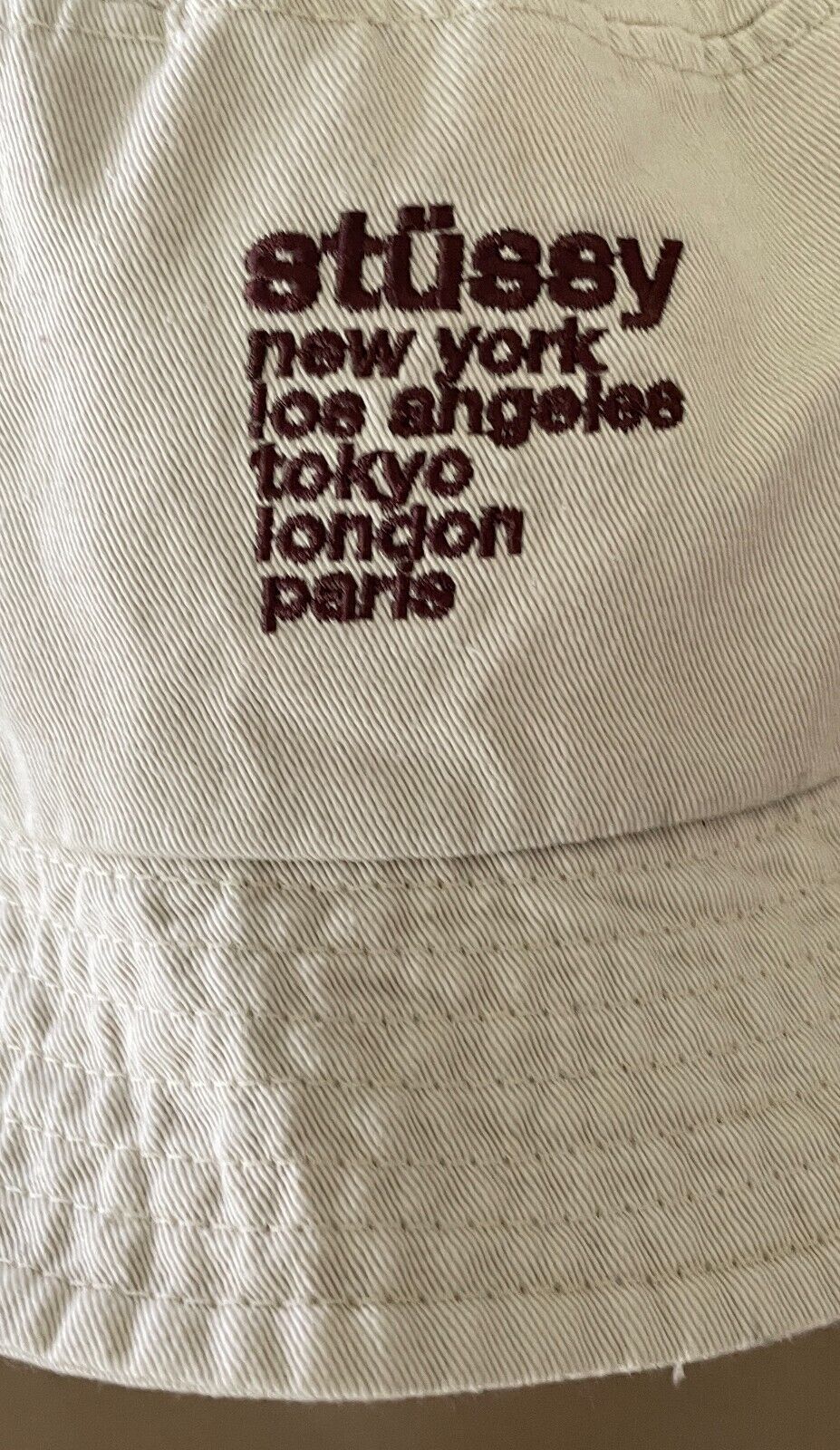 STUSSY Bucket Hat Beige Embroidered "Cities" Unisex Adult One Size Cap