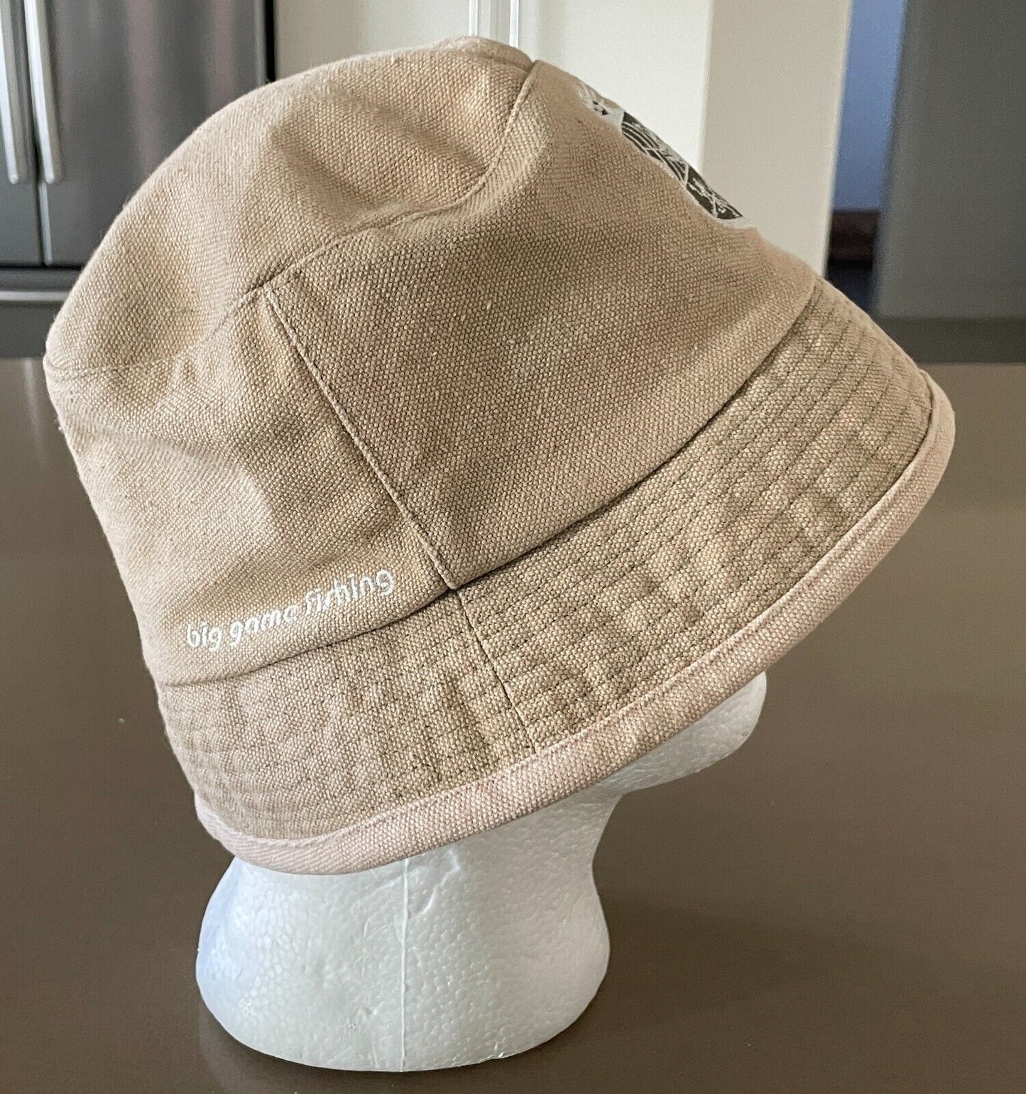 JARVIS WALKER Bucket Hat 46 Big Game Fishing Beige Embroidered  Unisex Size S M