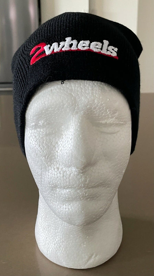 2 WHEELS Knit BEANIE Black Stretch Unisex Snow Travel Skater Tradie Hat Cap NEW
