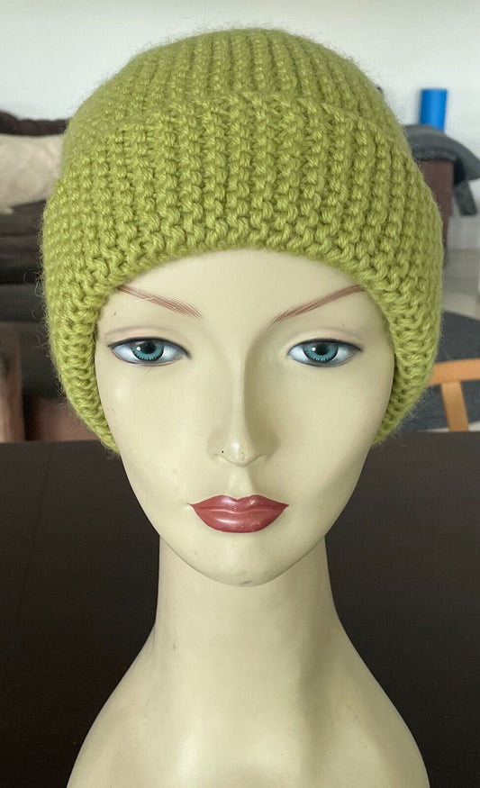 Beanie Lime Citrus Green Chunky Knit Winter Hand Knit Cap Hat Handmade Ladies