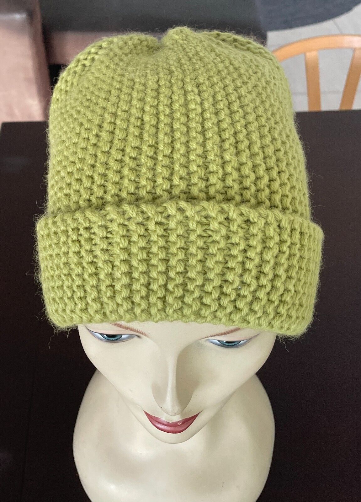 Beanie Lime Citrus Green Chunky Knit Winter Hand Knit Cap Hat Handmade Ladies