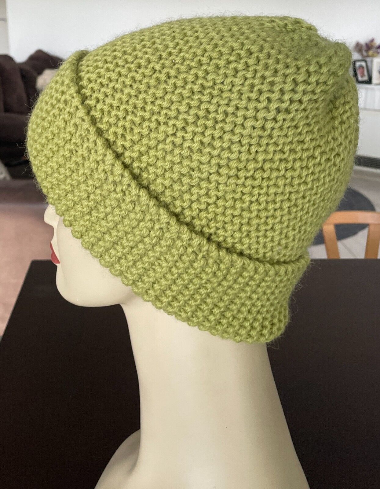 Beanie Lime Citrus Green Chunky Knit Winter Hand Knit Cap Hat Handmade Ladies