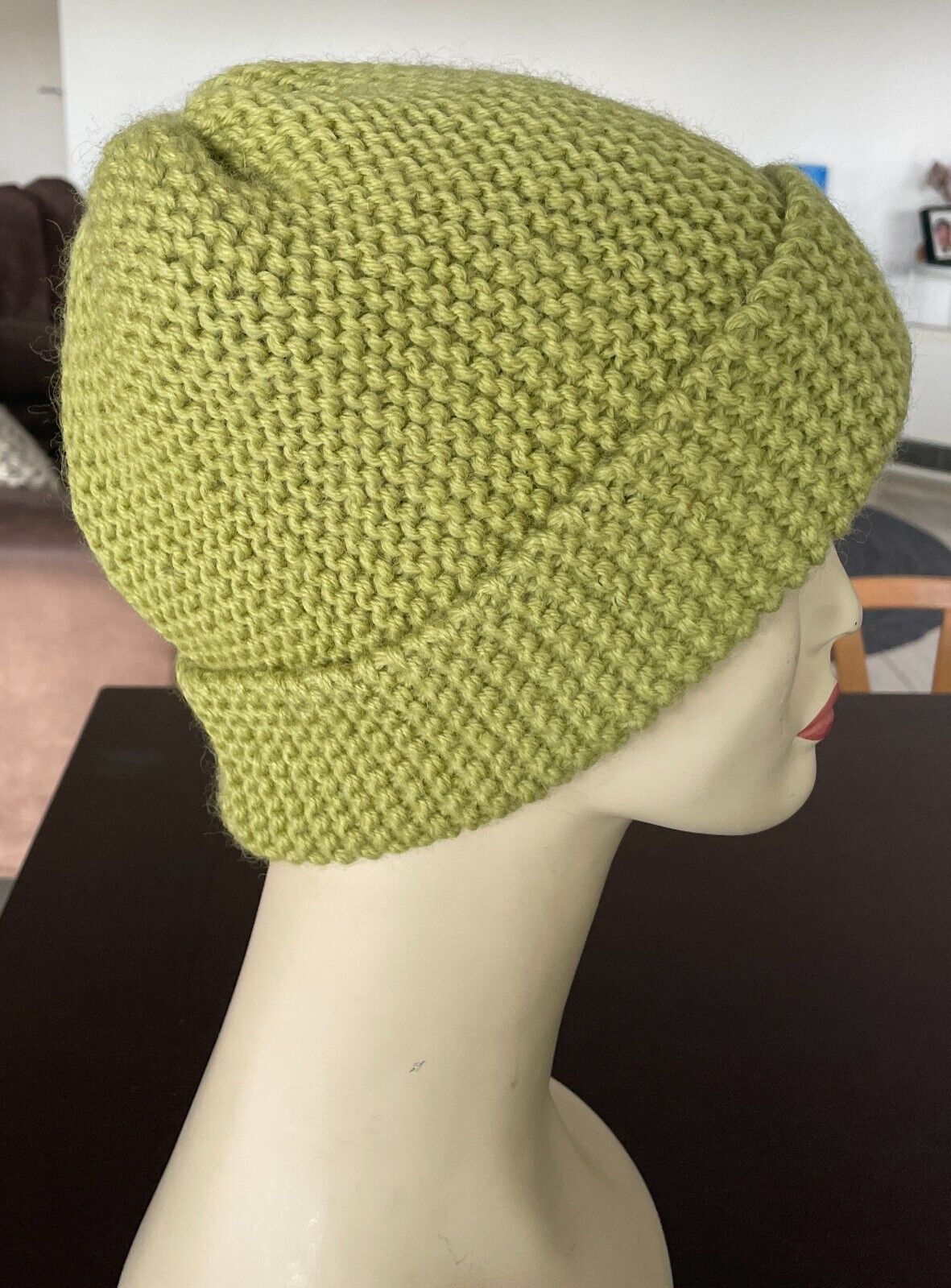 Beanie Lime Citrus Green Chunky Knit Winter Hand Knit Cap Hat Handmade Ladies