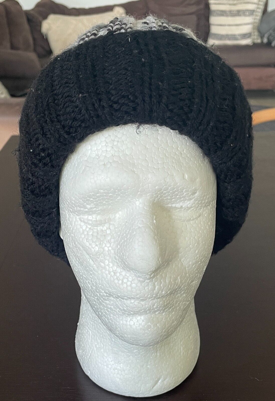 Beanie Chunky Knit White Grey Black Reversible Warm and Cosy One Size Hat Cap