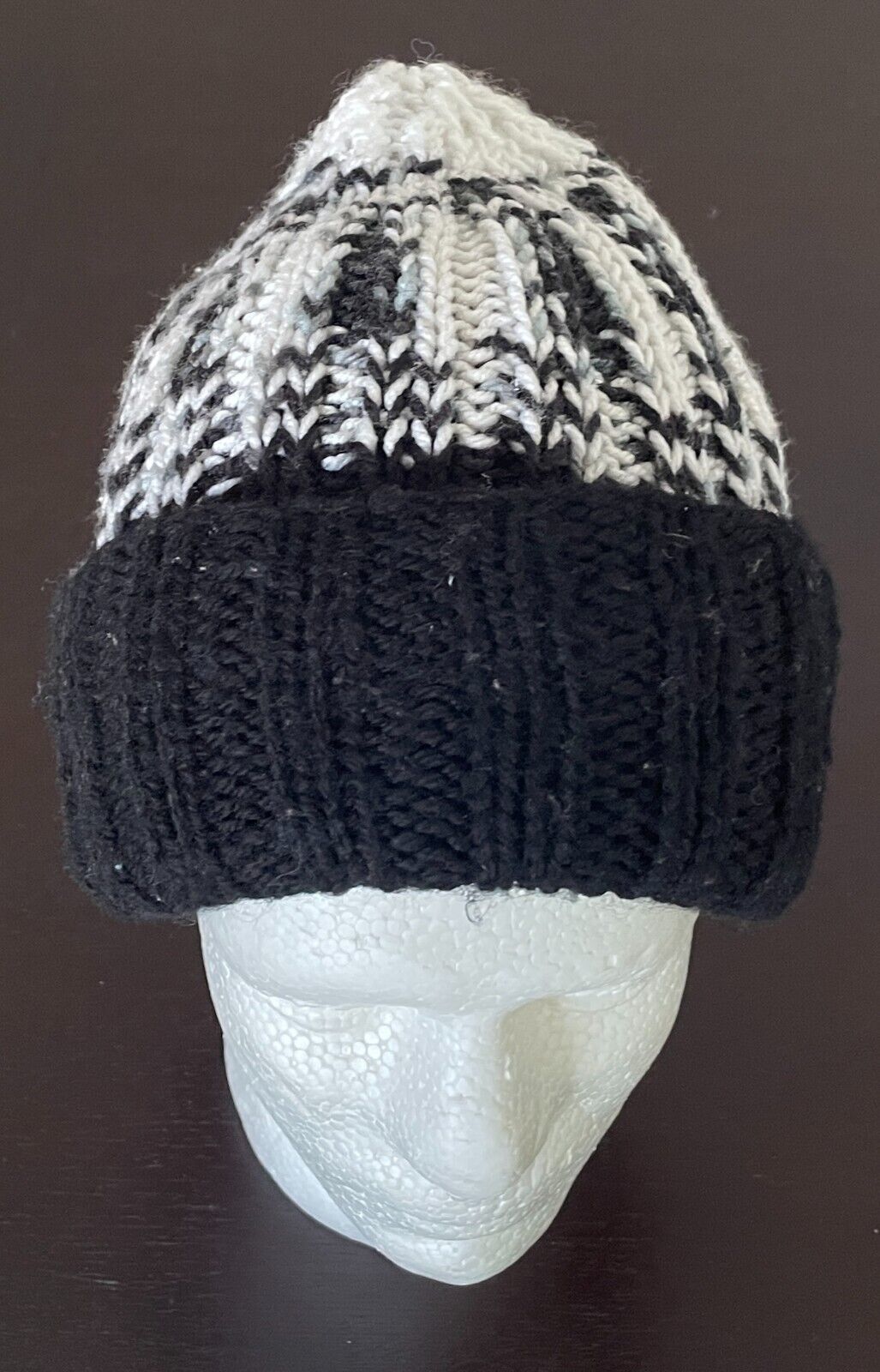 Beanie Chunky Knit White Grey Black Reversible Warm and Cosy One Size Hat Cap