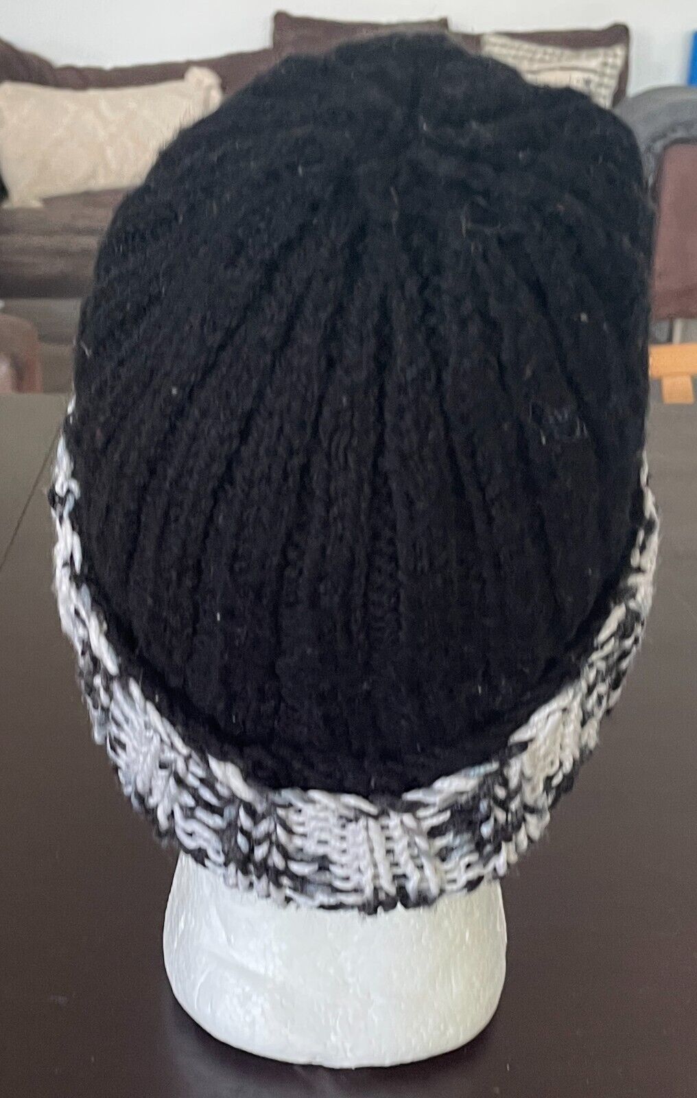 Beanie Chunky Knit White Grey Black Reversible Warm and Cosy One Size Hat Cap