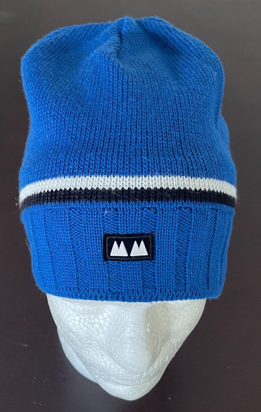 Mens Blue Knit MM BEANIE Black and White Trim Acrylic One Size Cap Hat