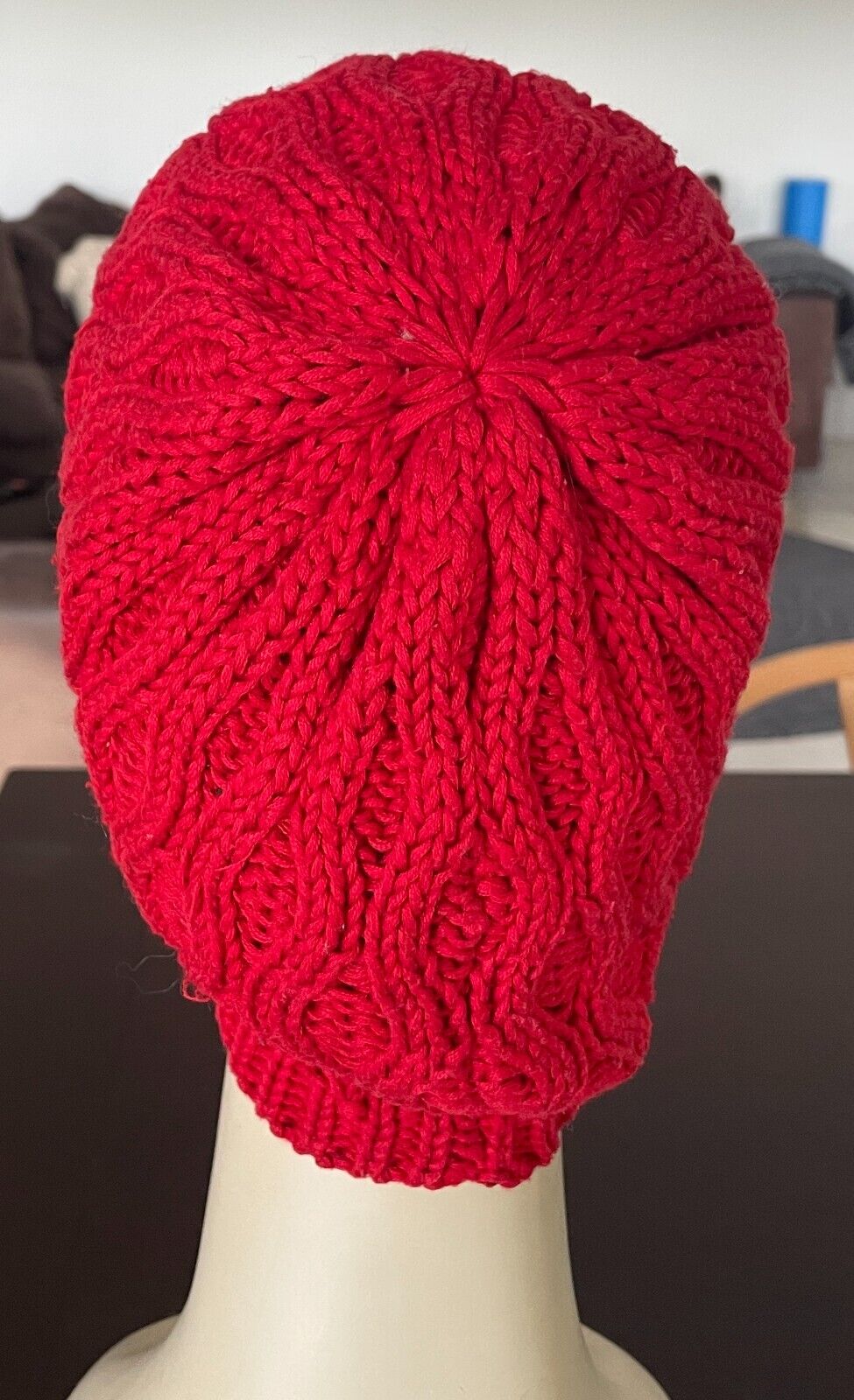 SPORTSGIRL Beanie Red Chunky Decorative Stitch One Size Stretch Hat Cap