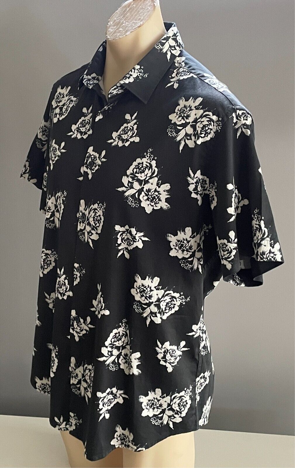 Mens JOHNNY BIGG Shirt Black White Floral Print Mens Plus Size XL Short Sleeves