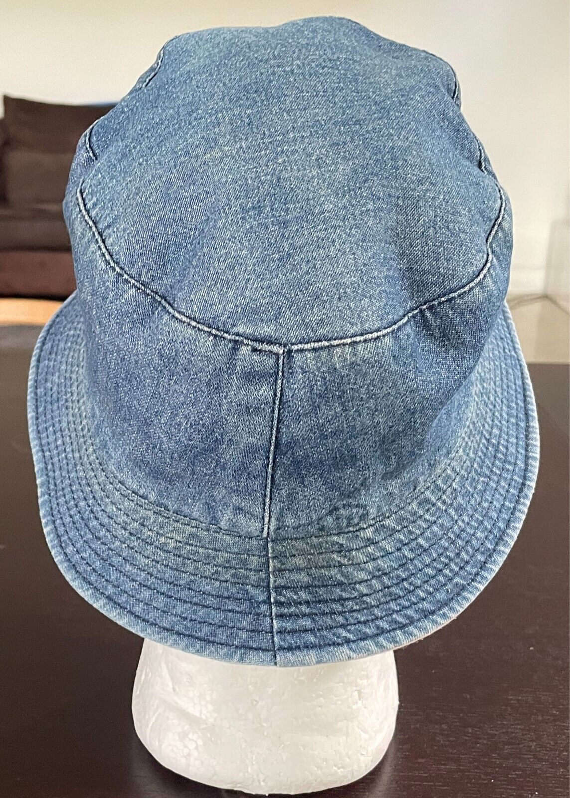 Unisex Bucket Hat Reversible - Blue Denim and Beige Cotton One Size