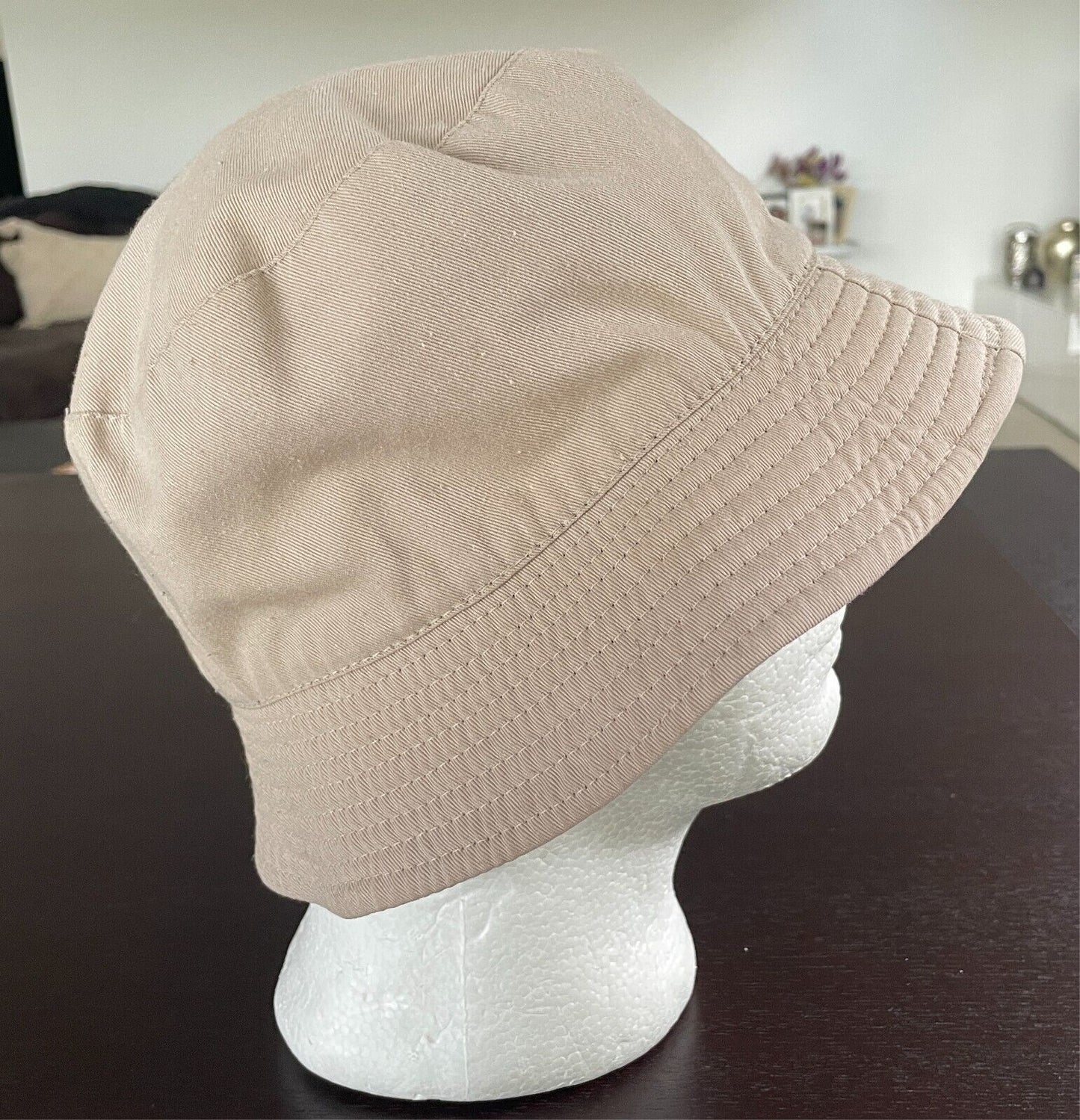 Unisex Bucket Hat Reversible - Blue Denim and Beige Cotton One Size