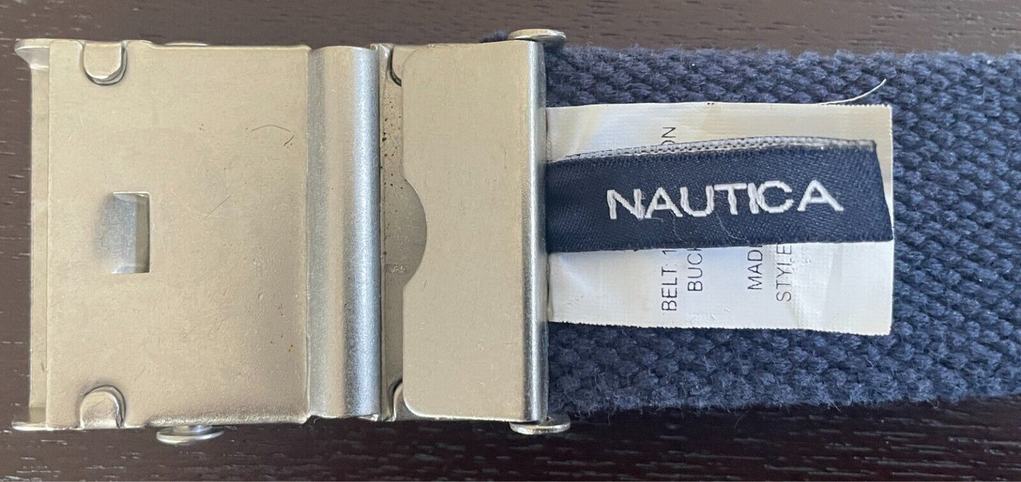 Mens Belt NAUTICA Navy Cotton Webbing Size S M 4cm Wide Automatic Buckle