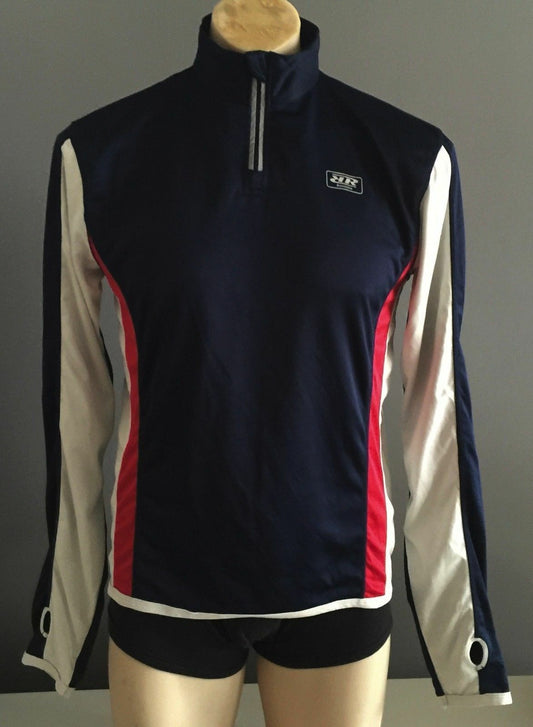 Vintage Mens FEROTI SPORT Top Long Sleeve Navy Red & Grey Cycling Running Size M