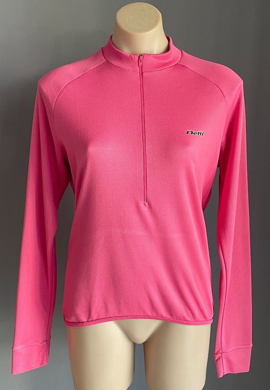 NETTI Cycling Riding Pink Jersey 1/2 Zip Long Sleeves Size 14 Stretch Fabric NEW