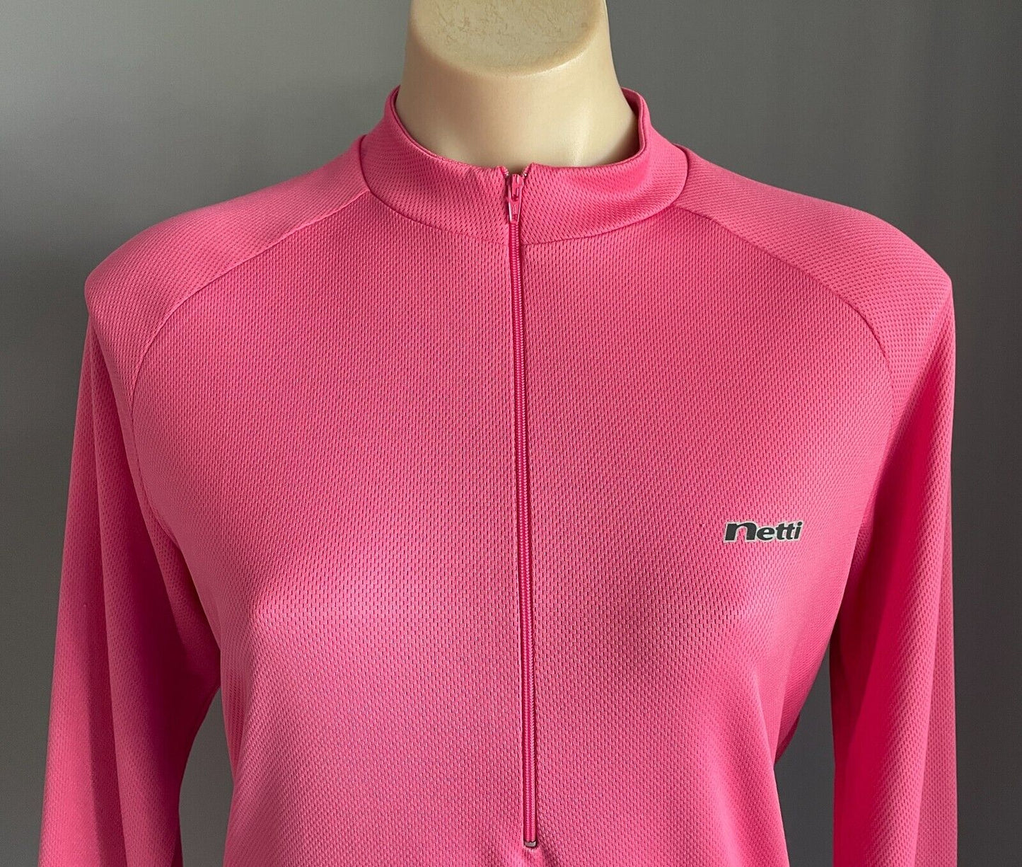 NETTI Cycling Riding Pink Jersey 1/2 Zip Long Sleeves Size 14 Stretch Fabric NEW