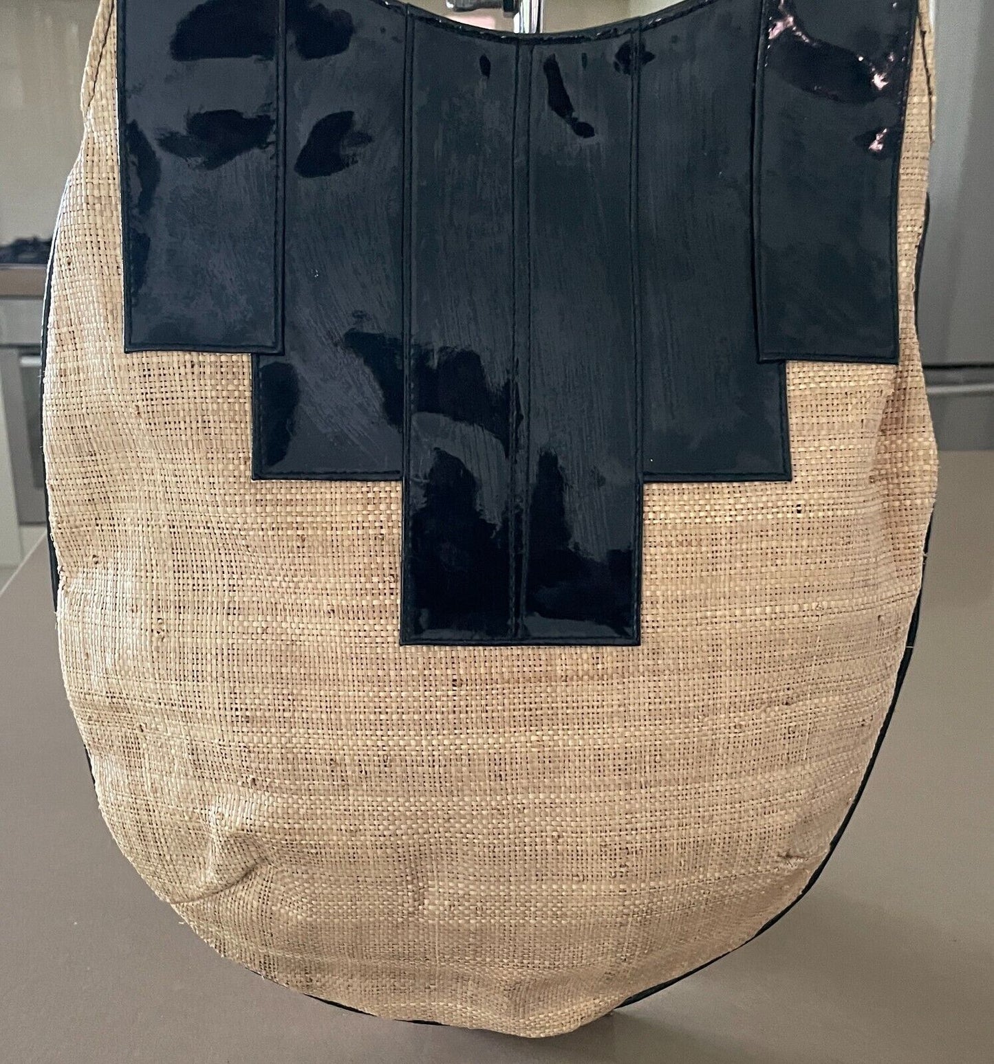 VACHETTA Hessian Look & Patent Pleather Shoulder Bag Tote Shopper - Unique!