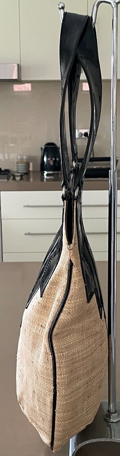 VACHETTA Hessian Look & Patent Pleather Shoulder Bag Tote Shopper - Unique!