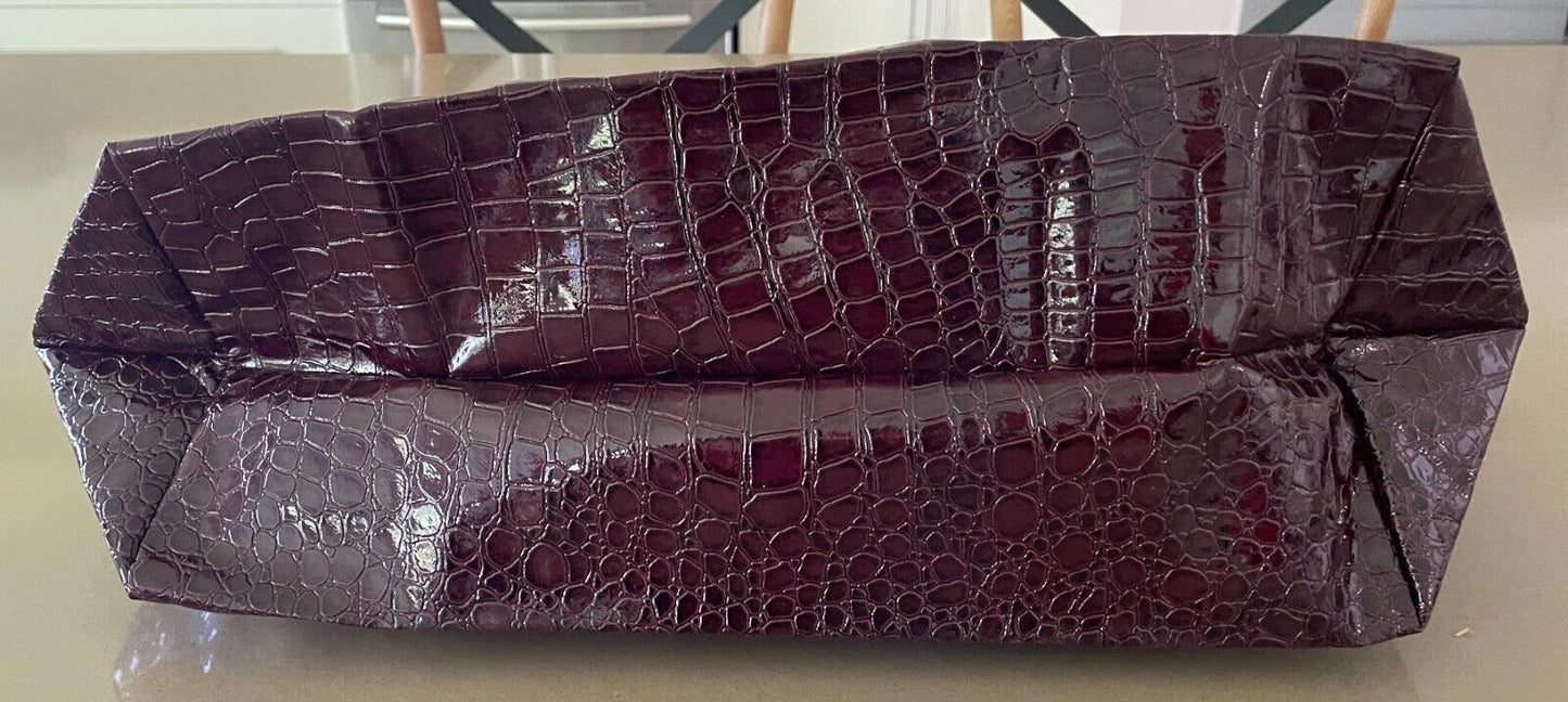 THE ATHENA CARRY ALL Folding Shopping Bag Patent Aubergine Croc Pleather NEW