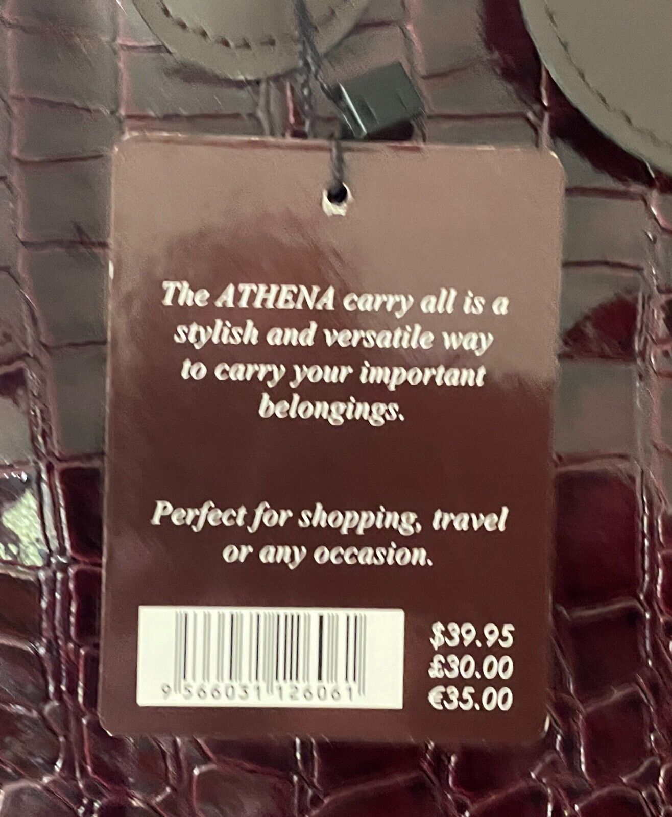 THE ATHENA CARRY ALL Folding Shopping Bag Patent Aubergine Croc Pleather NEW
