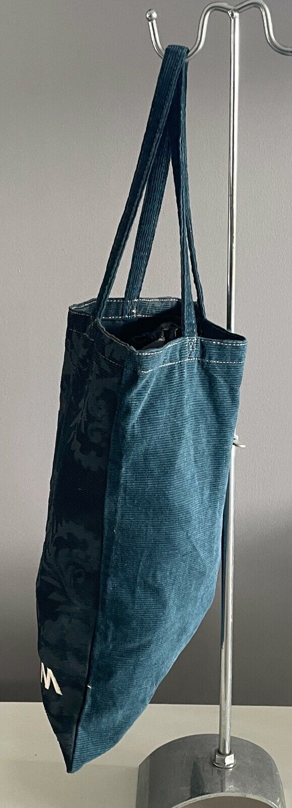 SG DENIM Shoulder Bag Tote Teal Green Cord Brocade Print Shopping Beach HandBag