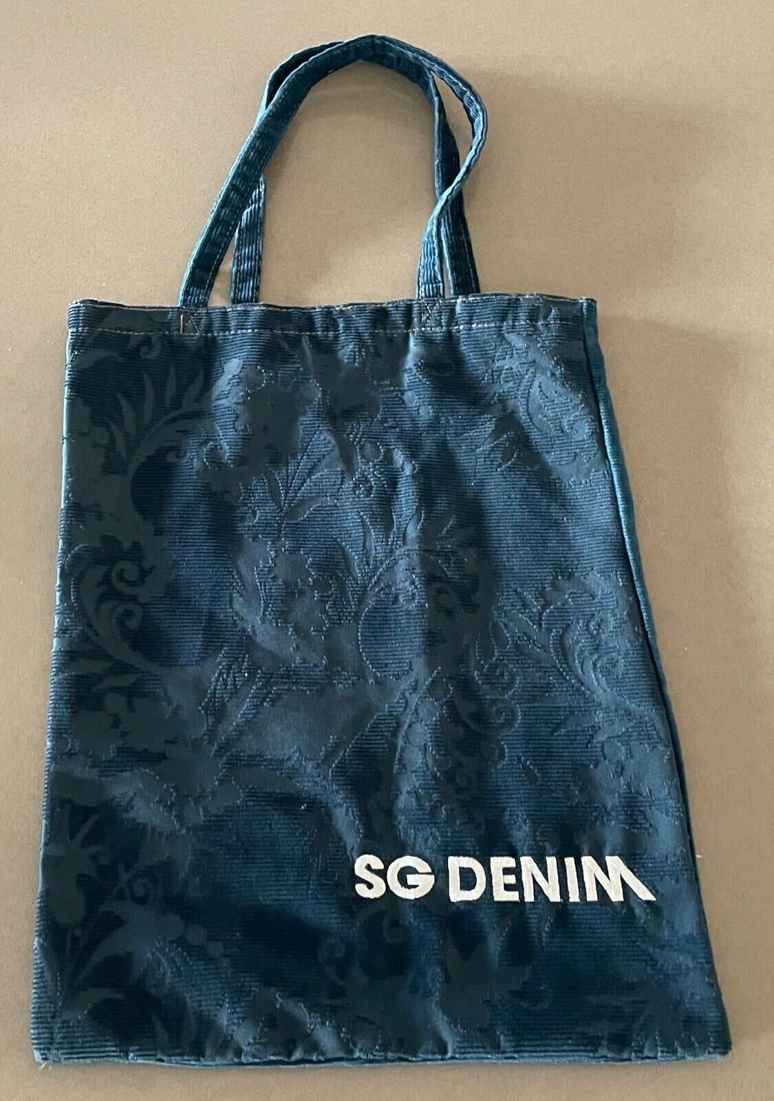 SG DENIM Shoulder Bag Tote Teal Green Cord Brocade Print Shopping Beach HandBag