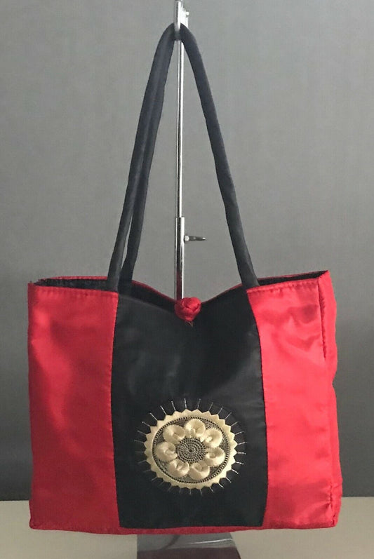 Oriental Tote Handbag Red & Black Gold Mandala Shopping Travel Bag Zip Top