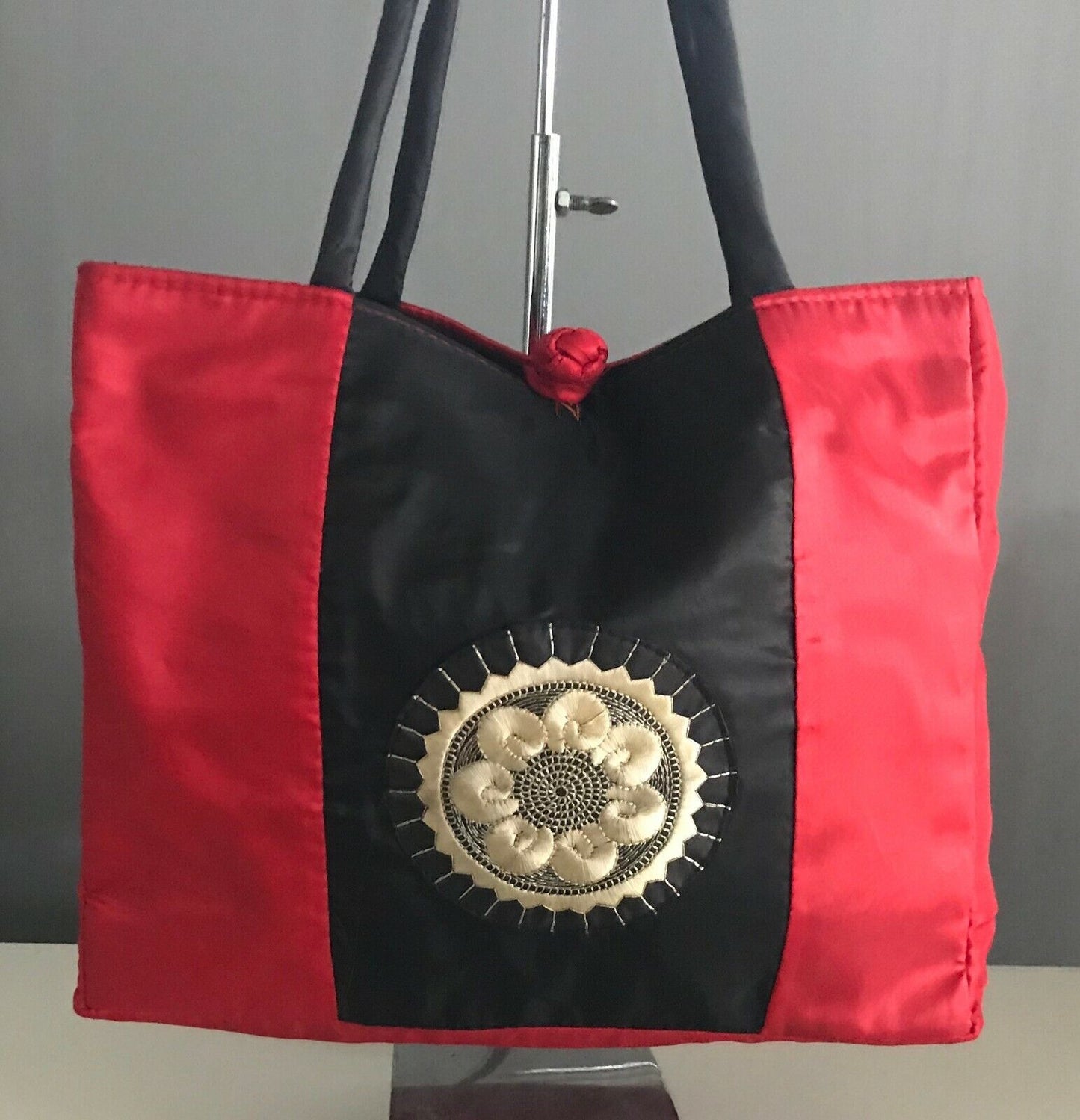 Oriental Tote Handbag Red & Black Gold Mandala Shopping Travel Bag Zip Top