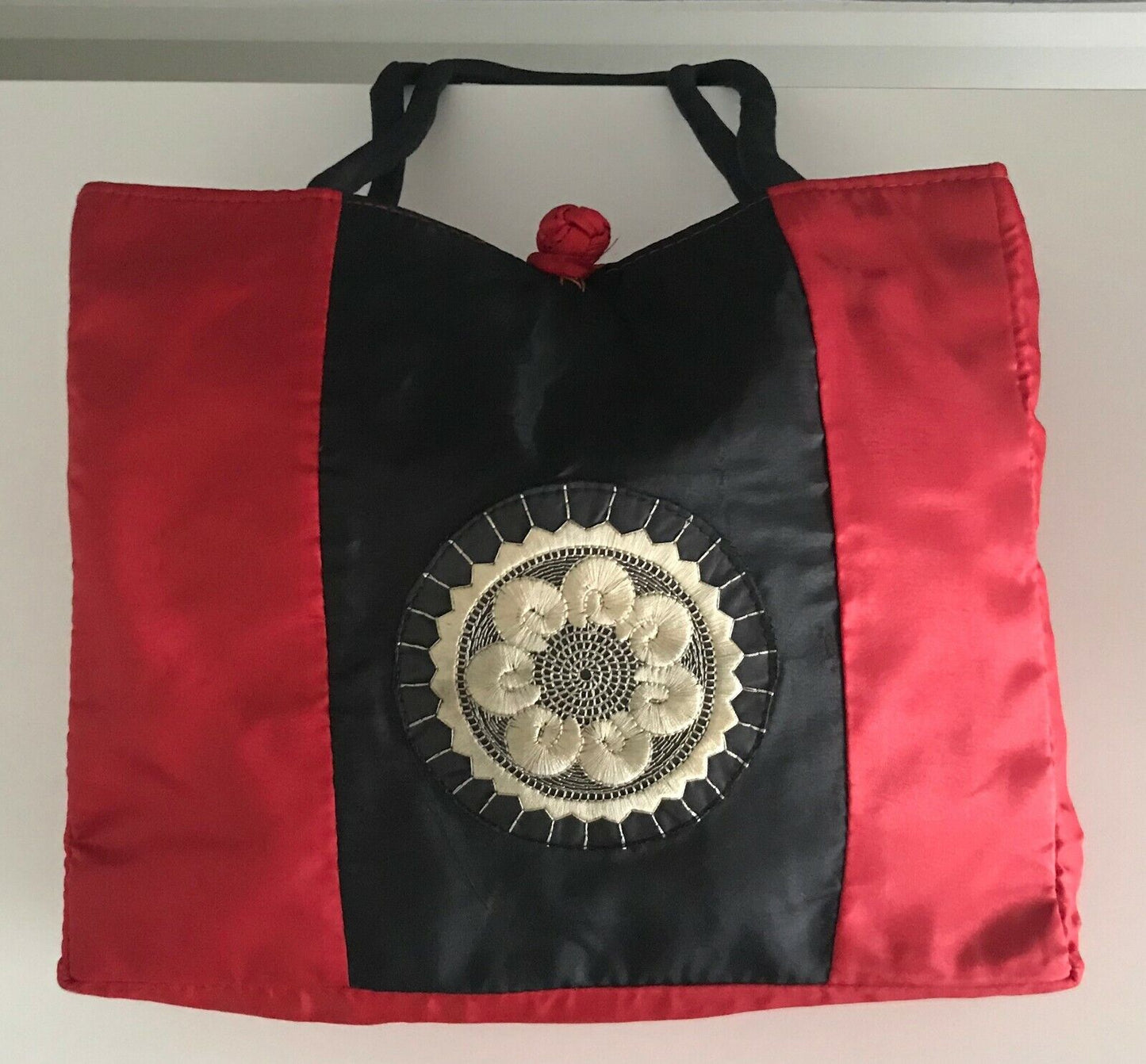 Oriental Tote Handbag Red & Black Gold Mandala Shopping Travel Bag Zip Top