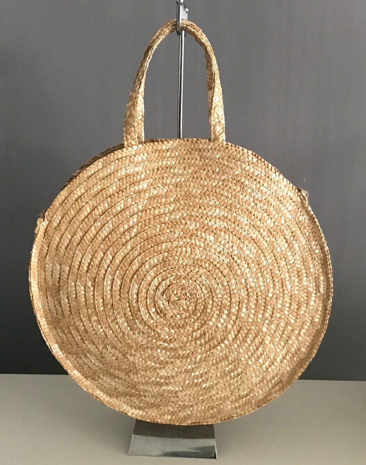 Large Round Beach Bag TOTE Natural Colour Boho Rattan Woven Clutch Shopper NEW