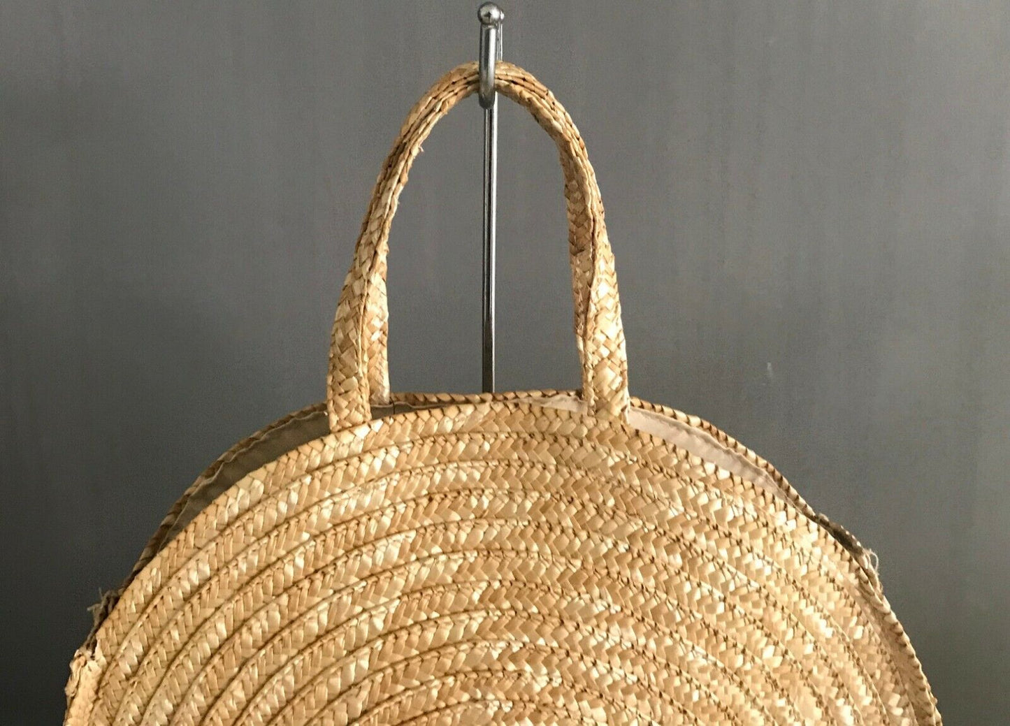 Large Round Beach Bag TOTE Natural Colour Boho Rattan Woven Clutch Shopper NEW