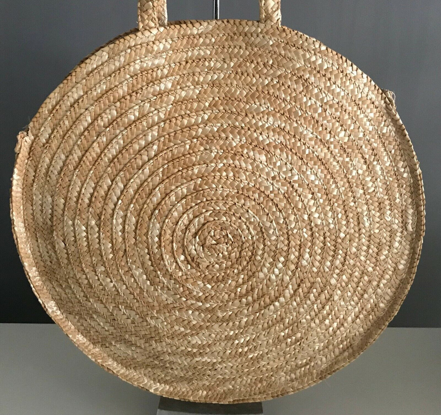 Large Round Beach Bag TOTE Natural Colour Boho Rattan Woven Clutch Shopper NEW