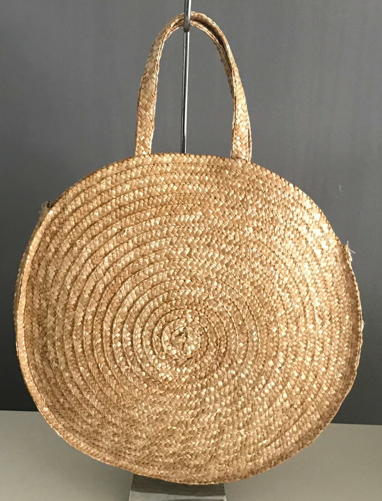 Large Round Beach Bag TOTE Natural Colour Boho Rattan Woven Clutch Shopper NEW