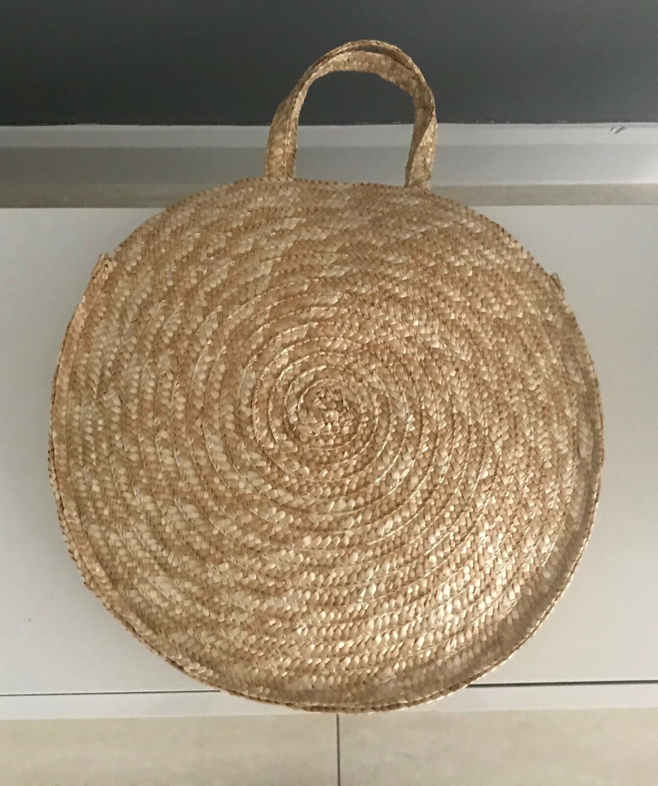 Large Round Beach Bag TOTE Natural Colour Boho Rattan Woven Clutch Shopper NEW