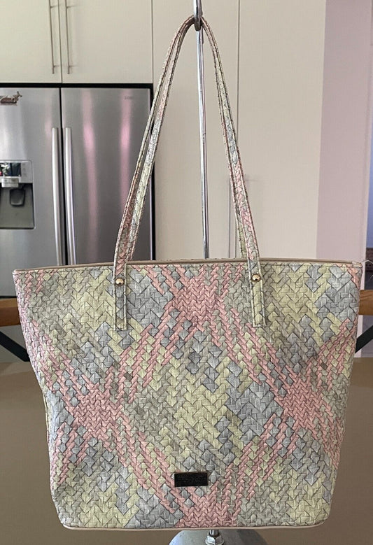 LAURA JONES Shopper Bag Multicoloured Pastel Pebble Look PU Woven Tote So Pretty