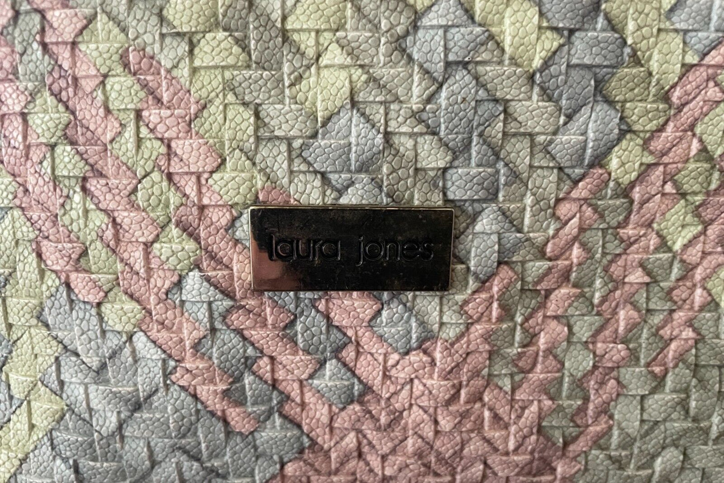 LAURA JONES Shopper Bag Multicoloured Pastel Pebble Look PU Woven Tote So Pretty