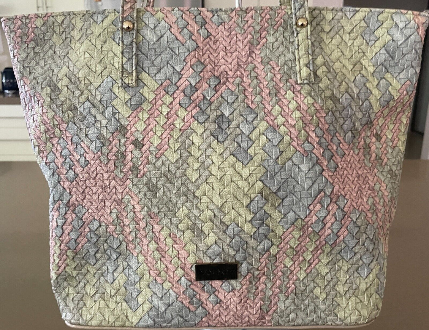 LAURA JONES Shopper Bag Multicoloured Pastel Pebble Look PU Woven Tote So Pretty