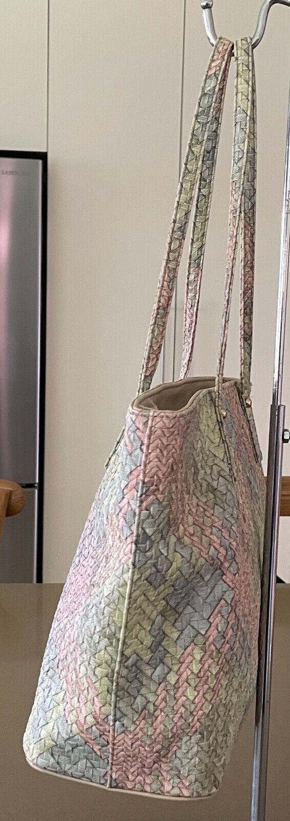 LAURA JONES Shopper Bag Multicoloured Pastel Pebble Look PU Woven Tote So Pretty