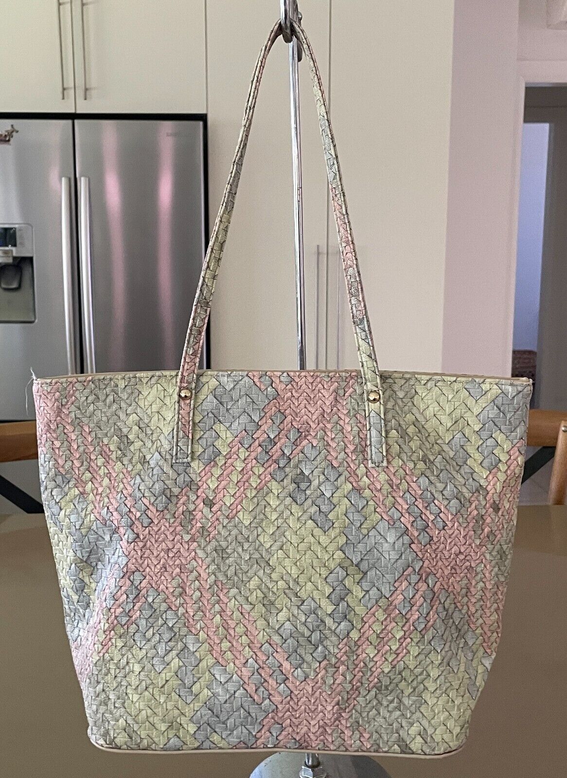 LAURA JONES Shopper Bag Multicoloured Pastel Pebble Look PU Woven Tote So Pretty