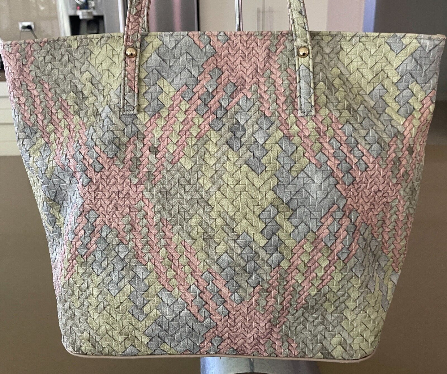 LAURA JONES Shopper Bag Multicoloured Pastel Pebble Look PU Woven Tote So Pretty