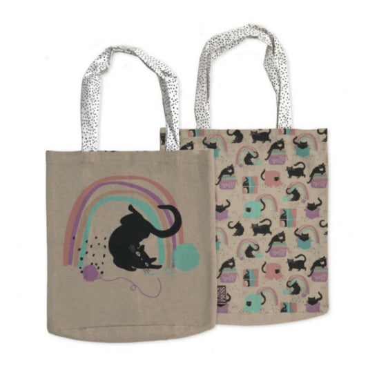 LINEN PRESS "Cat Love" Bag MultiColoured Print Organic Cotton Tote Shopper NEW