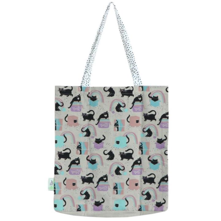 LINEN PRESS "Cat Love" Bag MultiColoured Print Organic Cotton Tote Shopper NEW