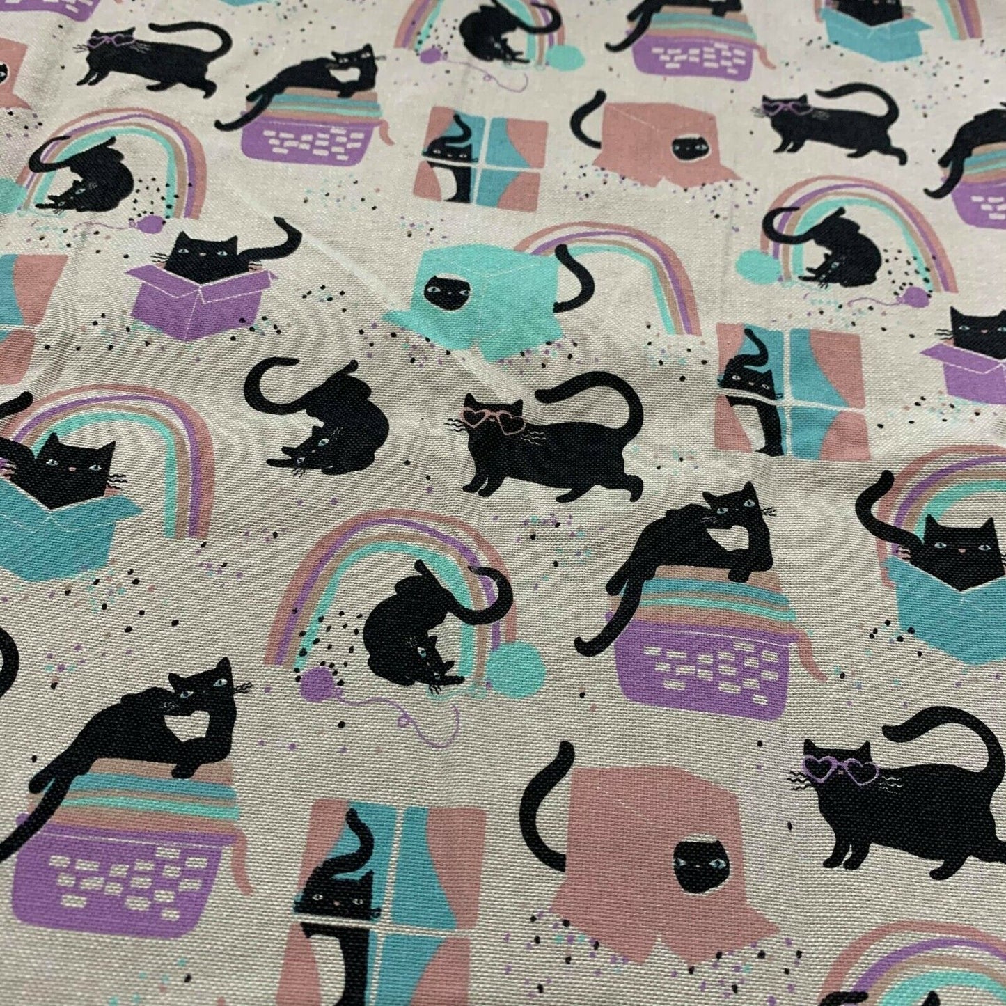 LINEN PRESS "Cat Love" Bag MultiColoured Print Organic Cotton Tote Shopper NEW
