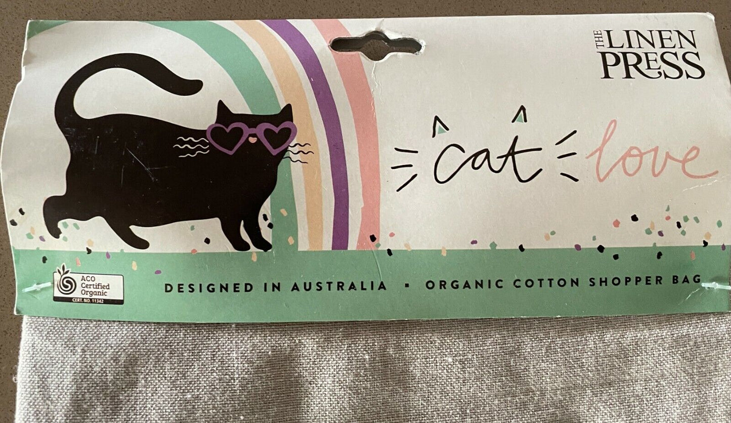 LINEN PRESS "Cat Love" Bag MultiColoured Print Organic Cotton Tote Shopper NEW