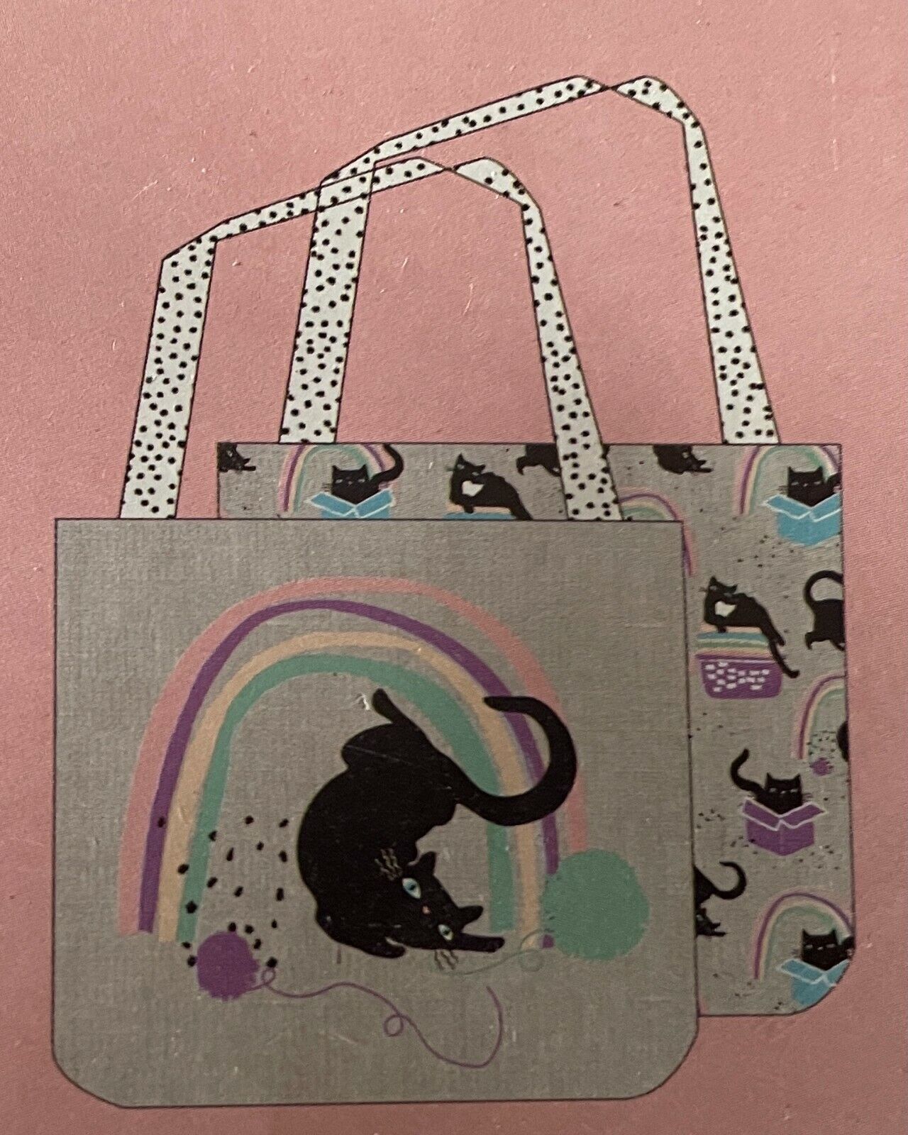 LINEN PRESS "Cat Love" Bag MultiColoured Print Organic Cotton Tote Shopper NEW