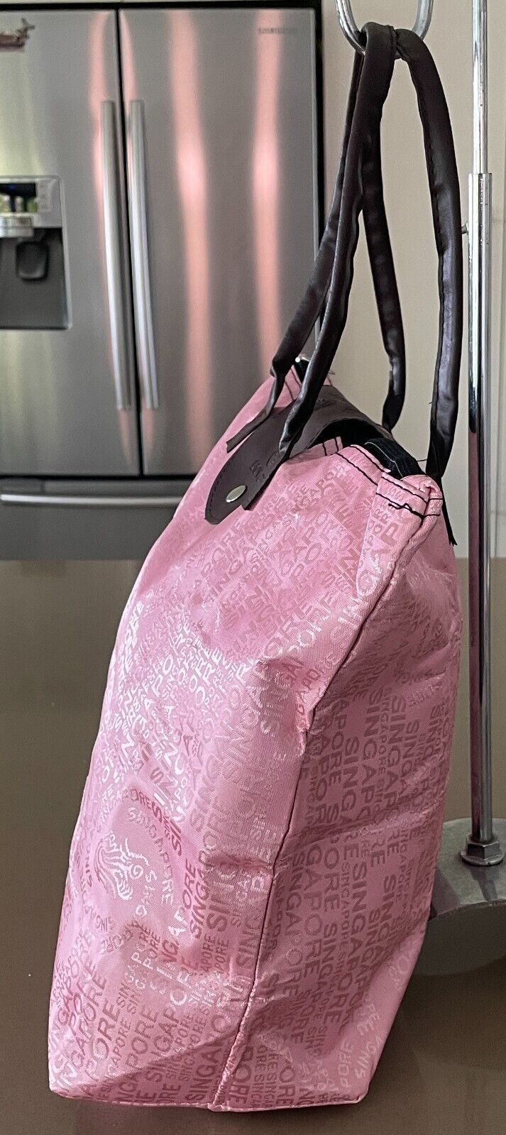 SINGAPORE LION CITY Folding Shopping Bag Pink Jacquard Souvenir Tote NEW