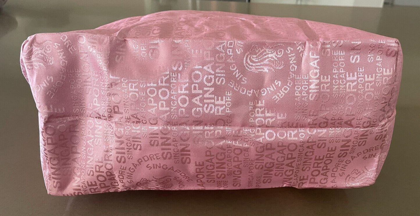 SINGAPORE LION CITY Folding Shopping Bag Pink Jacquard Souvenir Tote NEW