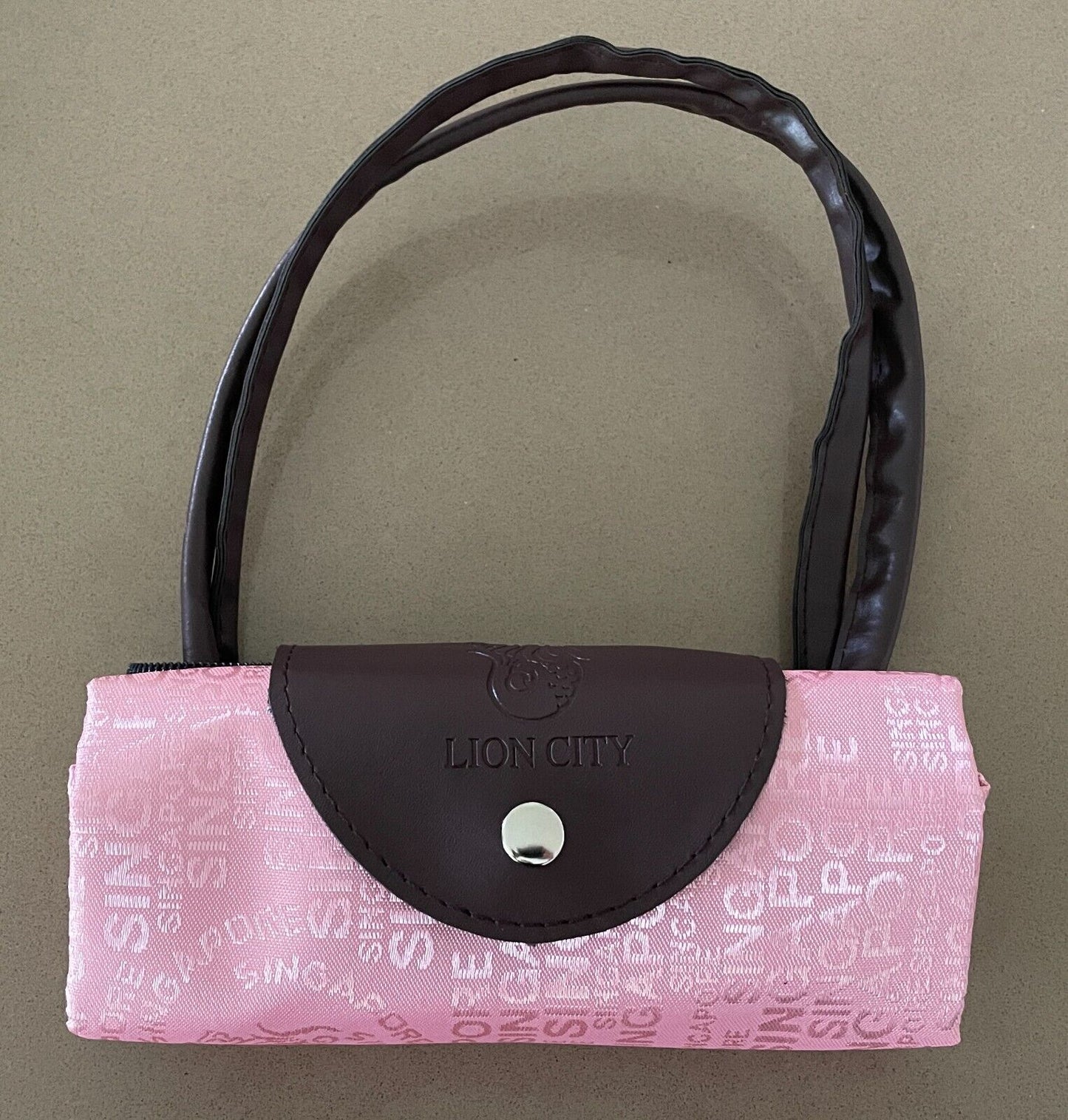 SINGAPORE LION CITY Folding Shopping Bag Pink Jacquard Souvenir Tote NEW