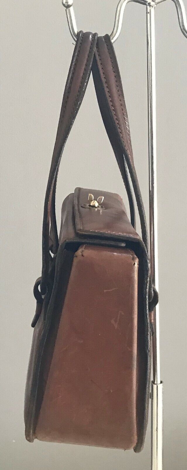 ITALIAN LEATHER BAG Brown Handbag Metal Latch Lock Tote Bag Medium Italy Vintage