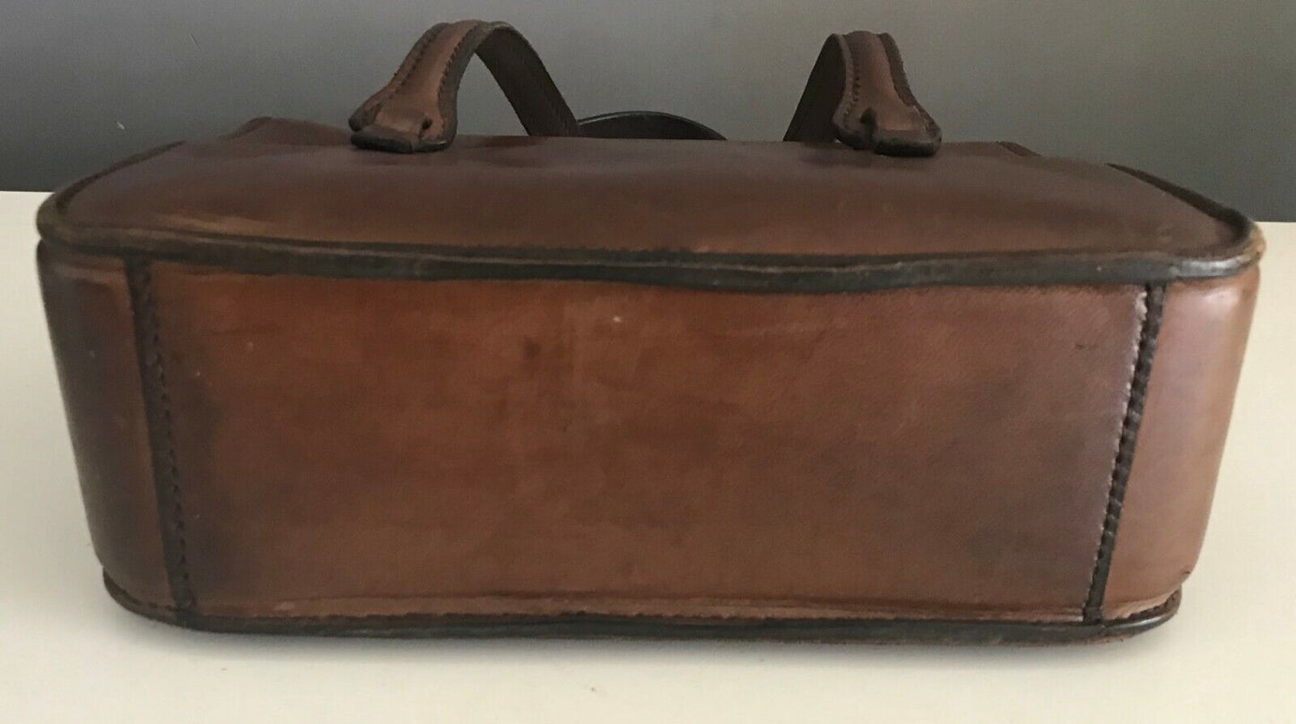 ITALIAN LEATHER BAG Brown Handbag Metal Latch Lock Tote Bag Medium Italy Vintage